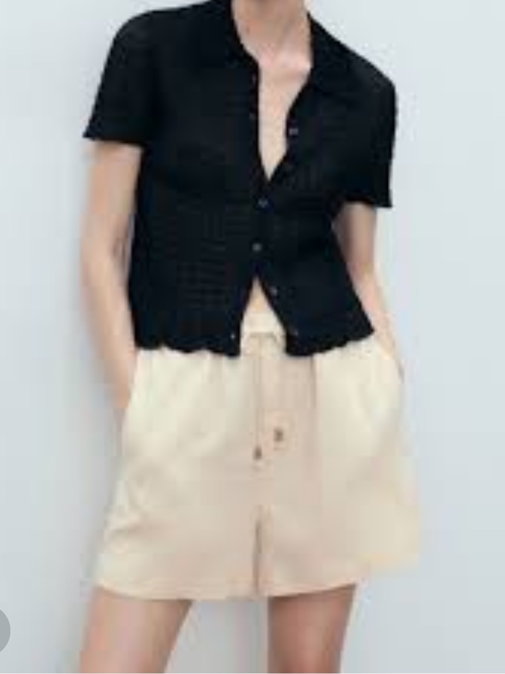 Mango Black Linen Drawstring Shorts